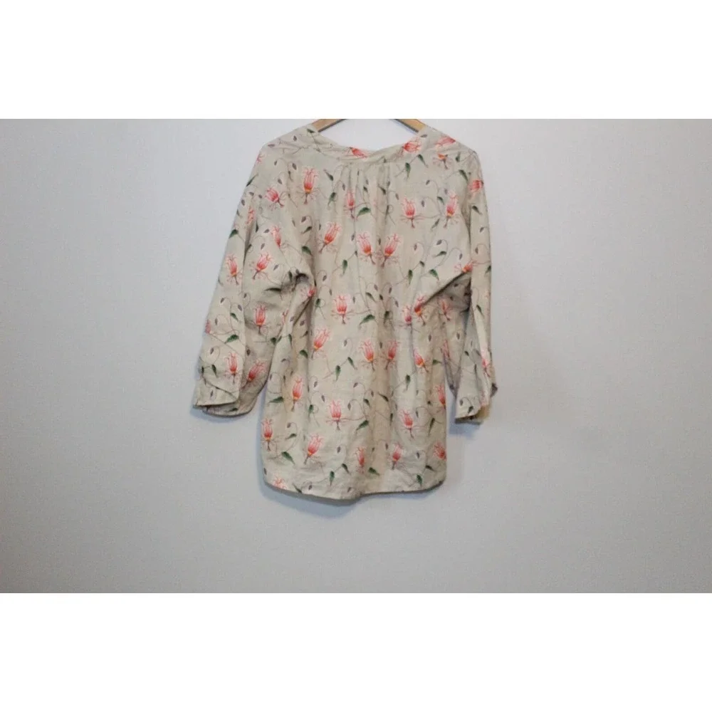 ✨2/$20 HD in Paris Anthropologie Ramie Bell Sleeve Floral Top Size 2 Boho Chic - Picture 6 of 8